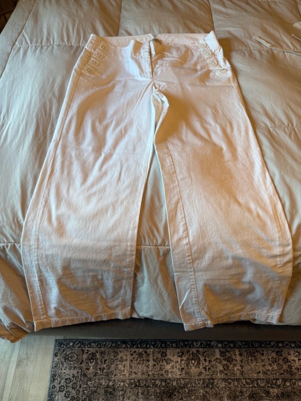 LOFT White Wide Leg Pants with Button Detail